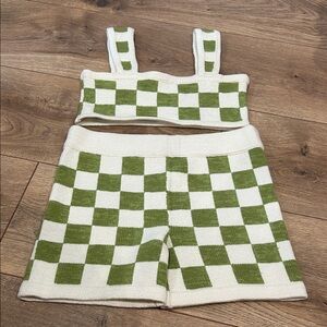 Stylish High Waist Green and White Checkered Shorts